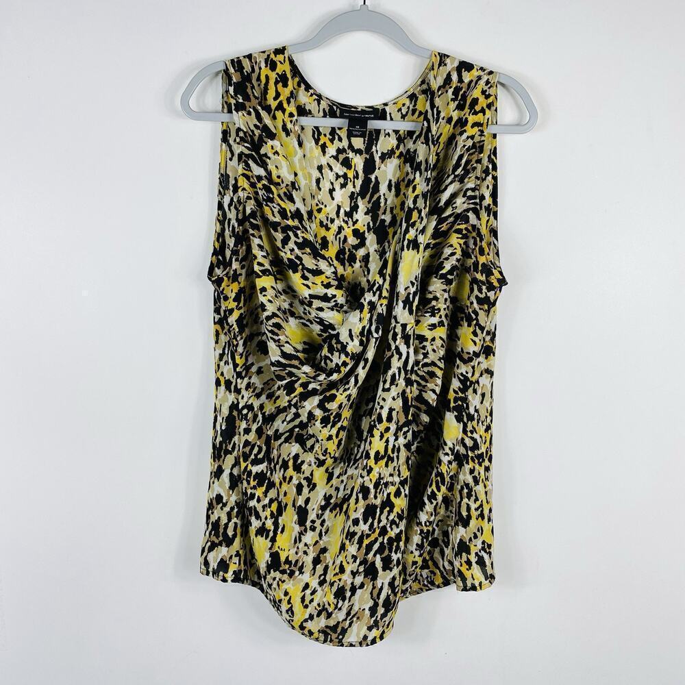 Lane Bryant Size 18 Printed Twist Drape Sleeveless Blouse Top Yellow
